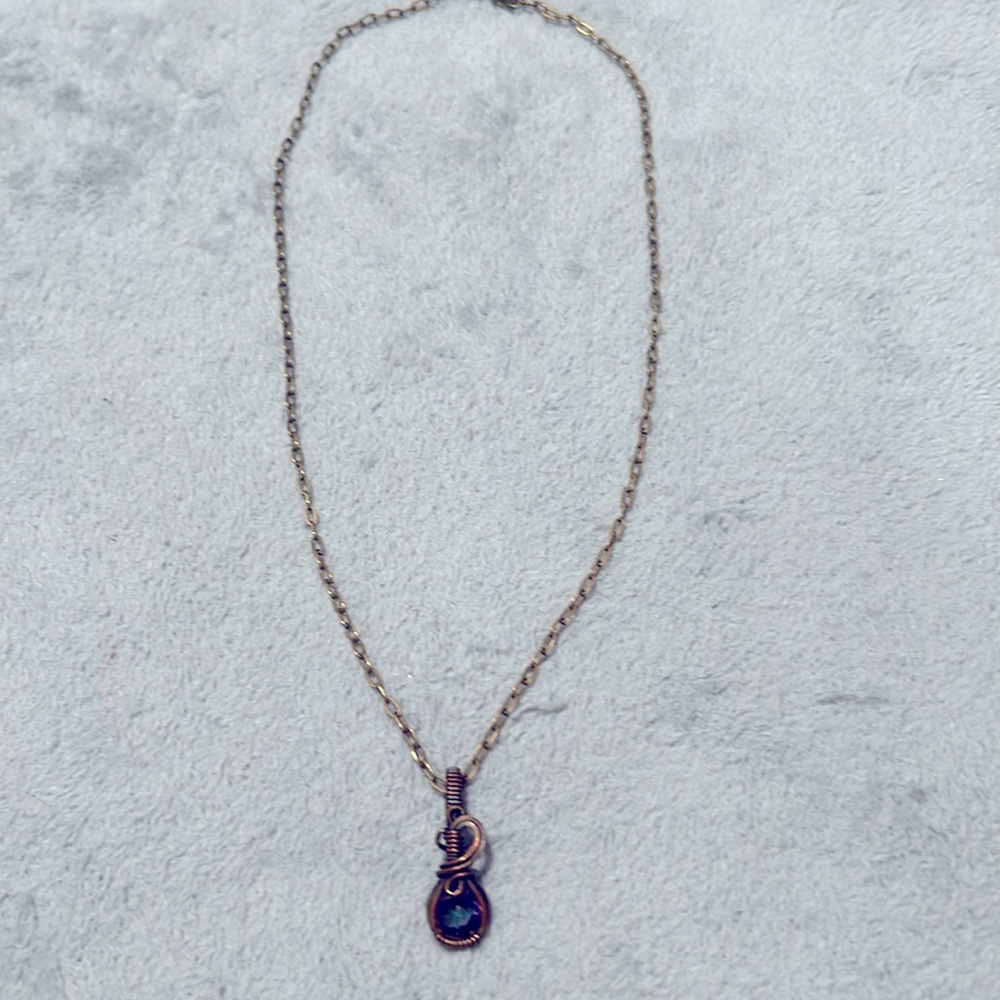 Brass Wire Wrapped Amethyst Stone on Brass Chain